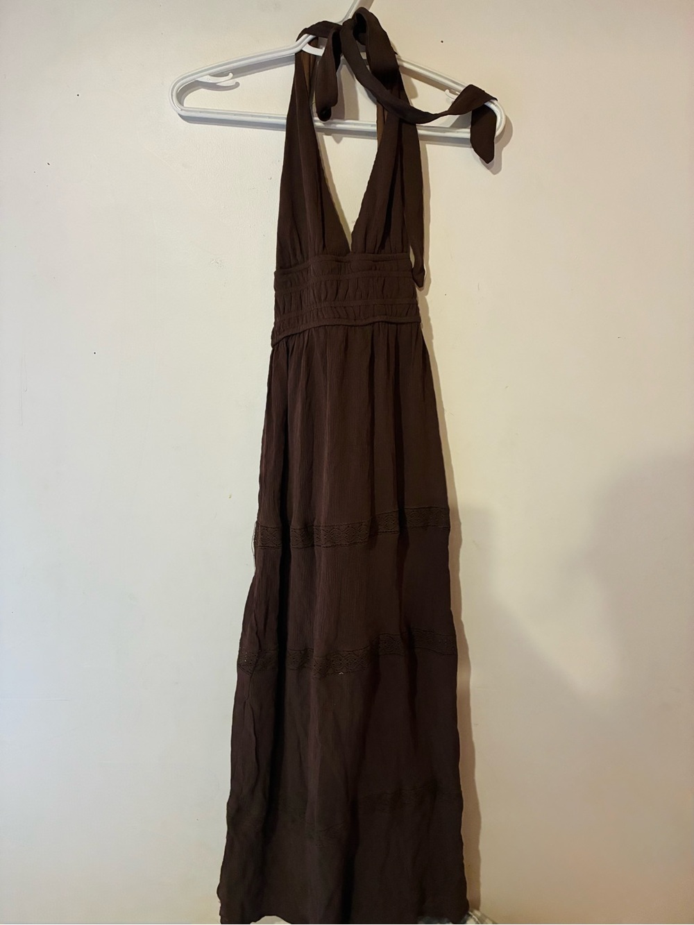 Brown Halter Tie Maxi Dress